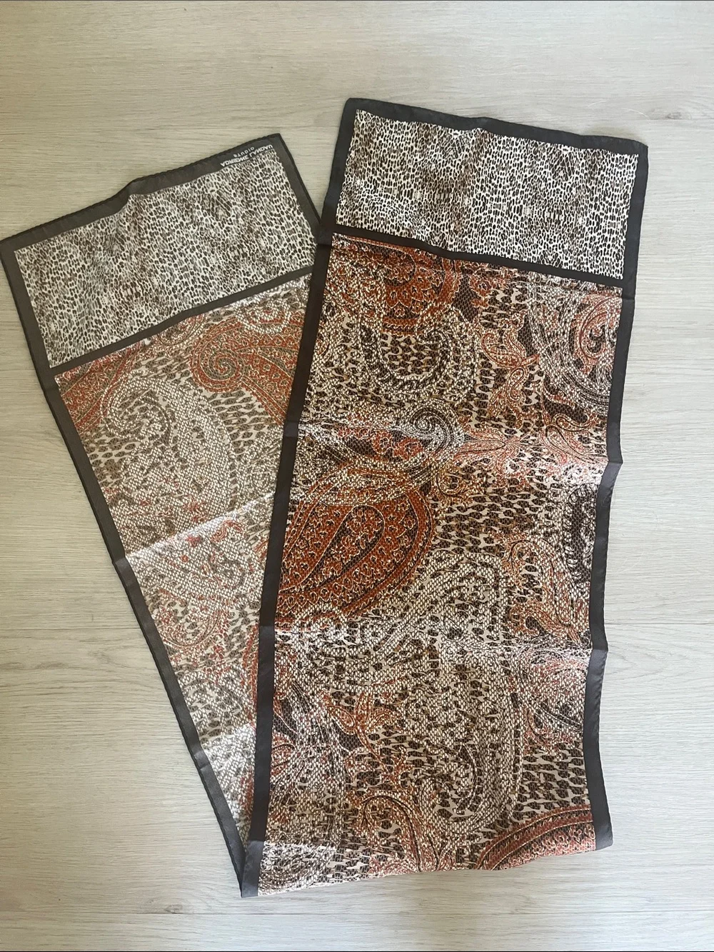 Adrienne Landau Studio Animal Print Paisley Oblong Scarf Wrap Brown Neutral
